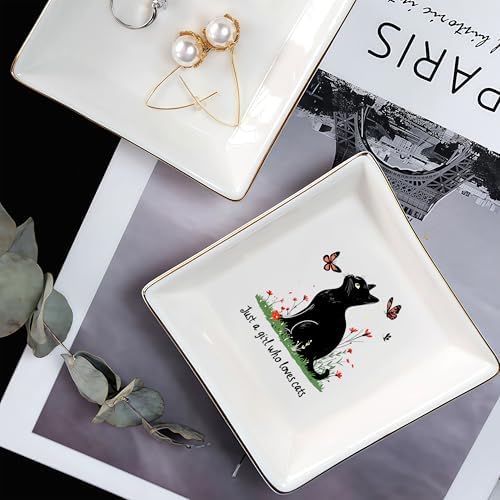 Black Cat Jewelry Ring Holder Dish Tray, Gifts For Women Teens Girls, Cat Lovers Themed Stuff Things Decor Merch Home Room Ring Earrings Necklace Organizer Holder! - Image 5