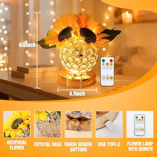 Sunflower Flower Lamp for Women Gifts, 3 Color Dimmable Night Light, Rechargeable Cordless Touch Table Lamp for Womens Mom Wife Friends Girlfriend Her Gifts, Perfect for Bedroom Bar Coffee Shop - Image 4