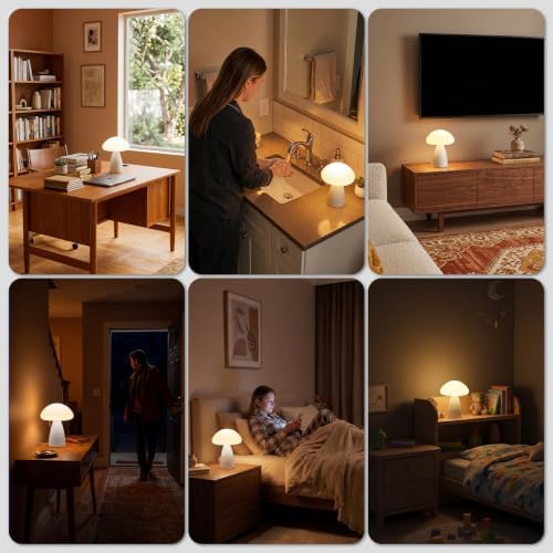 Mushroom Lamp, 3 Color Modes Stepless Dimmable Table Lamp, Retro Ceramic Base Bedside Lamp, Decorative Lamp for Bedroom, Nursery, Nightstand (White) - Image 6