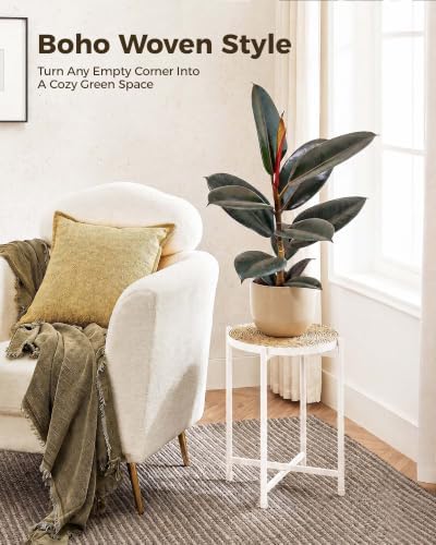 Bamworld Plant Stand Indoor Rattan Plant Table for Large Plants White - Image 2
