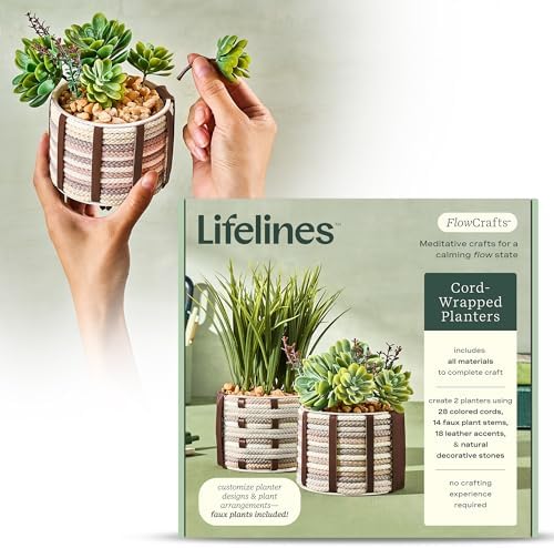 Lifelines FlowCrafts, Cord-Wrapped Planters - Create 2 Unique Planters with Cords in Multi-Colors, Leather Accents, Faux Plant Stems & Decorative Stones - Sensory Arts & Crafts Kit for Teens & Adults by LifeLines