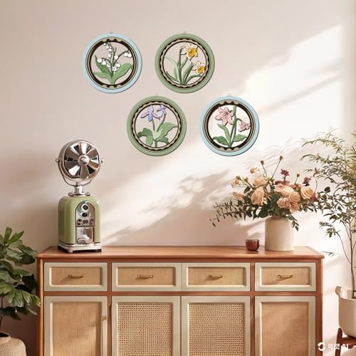 HPNIUB Watercolor Flower Wall Decor, Farmhouse Botanical Leaf Hanging Wooden Wall Art, 4 Pieces 10''x10'' Minimalist Boho Floral Market Wood Sign for Girls Bedroom Living Room Office Decoration - Image 6