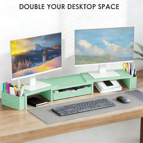 Spacrea Dual Monitor Stand Riser with Drawer and 2 Pen Holders - Image 6