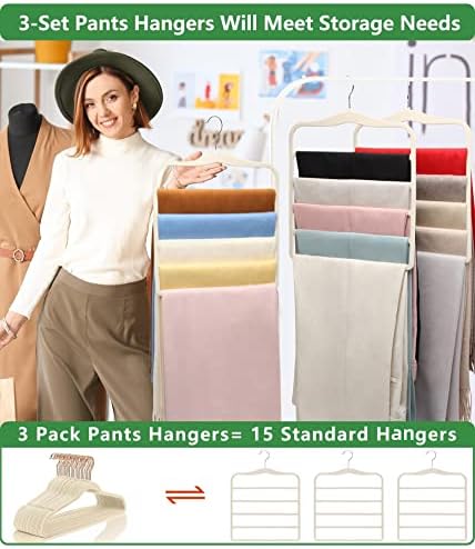 Pants Hangers Space Saving,Organization and Storage for Dorm Room Essentials for College Students Girls,Non-Slip Velvet Hangers,Multifunctional Pant Hanger Closet Organizer for Trousers Scarf-3 Pack - Image 3