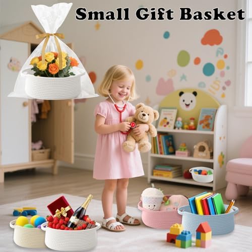 White Woven Rope Basket - Baby Gift Basket with Bag & Ribbon - Image 4