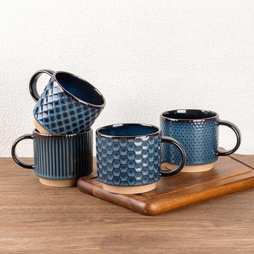 GBhome 12 OZ Stackable Coffee Mugs Set of 4, Ceramic Coffee Cups Set by GBhome