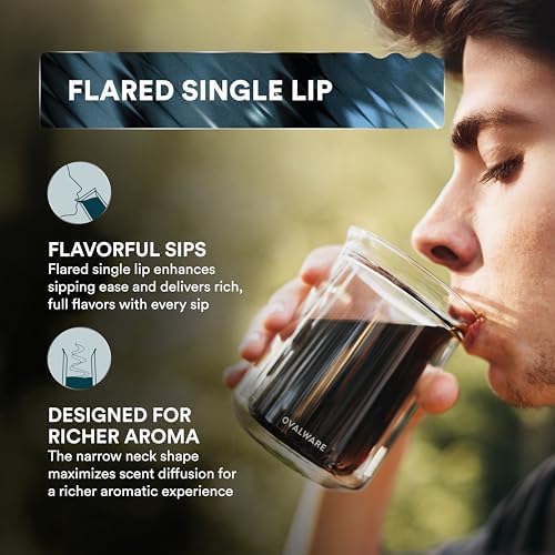 ovalware Double Wall Single Lip Insulated Glass Cup, Set of 2 (12oz / 350ml) - Borosilicate Glass For Coffee, Tea, Whiskey, Cocktails & All Beverages - Minimalistic & Durable Double-Wall Drinking Mug - Image 3