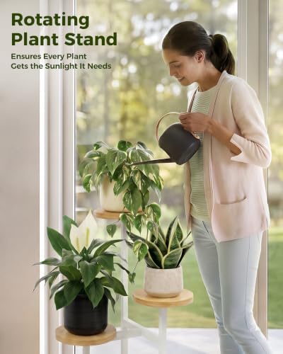 Bamworld Plant Stand Indoor Wood Plant Stand 3 Tier White - Image 5