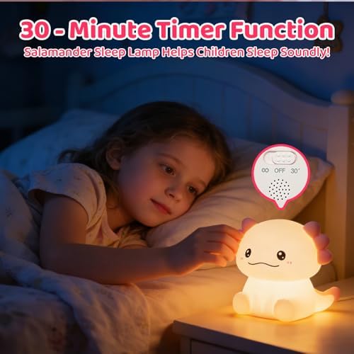 Axolotl LED Night Light, Silicone Touch Lamp for Bedroom with 7 Colors Timer and Dimmable 3-Level Squishy Warm Cute Night Lights, Rechargeable Animal Lamp for Bedroom Decor Birthday Gift - Image 4