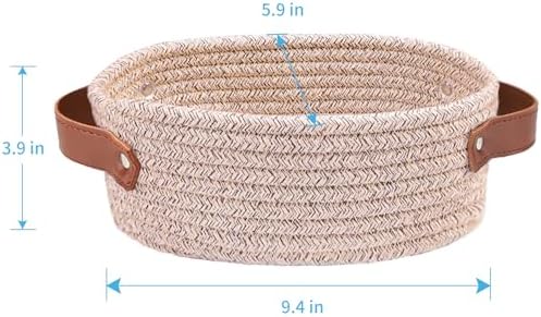 ABenkle Small Woven Basket, Mini Cotton Rope Storage Basket, Tiny Easter Basket, Shelf Basket, Oval Decorative Toy Dog Cat Basket for Nursery, Empty Gift Basket, 9.4" x 5.9" x 3.9" XS - Image 2