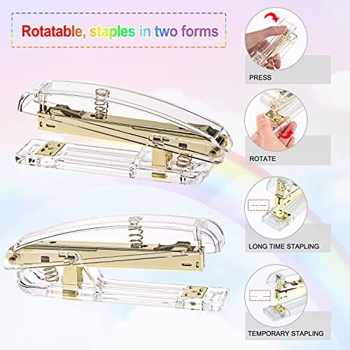 EOOUT Gold Office Supplies Set Desk Accessories, Acrylic Stapler Set Staple Remover, Phone Holder, Tape Holder, Pen Holder, 2 Ballpoint Pen, Scissor, Binder Clips, Ruler, Transparent Glue and Staples. - Image 3