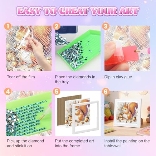 GHHKUD Squirrel Diamond Art Painting Kits for Adults with Frame, Diamond Art Animals Crafts for Ages 4-6-8-12, Easy to DIY Gem Painting Gifts Home Wall Deco 15x15cm (Beautiful Packages) - Image 6