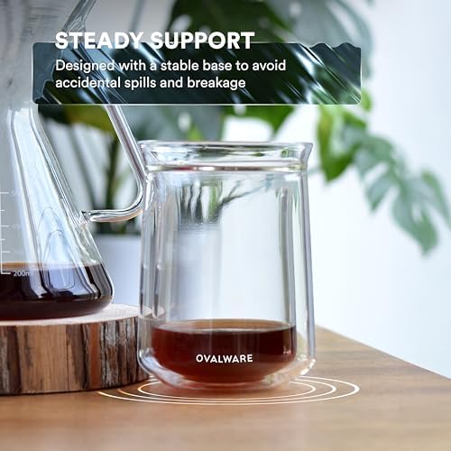 ovalware Double Wall Single Lip Insulated Glass Cup, Set of 4 (12oz / 350ml) - Borosilicate Glass For Coffee, Tea, Whiskey, Cocktails & All Beverages - Minimalistic & Durable Double-Wall Drinking Mug - Image 7