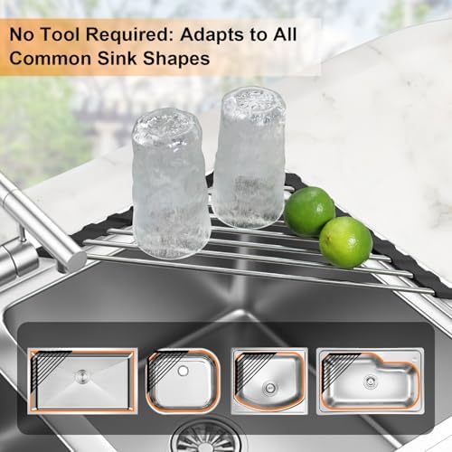 Corner Dish Drying Rack, Kitchen Sink Caddy Sponge Holder, Triangle Over The Sink Dish Drying Rack for Kitchen Counter, Roll Up Dishes Drainer Mat RV Essentials Organization and Storage Shelf, Black - Image 6