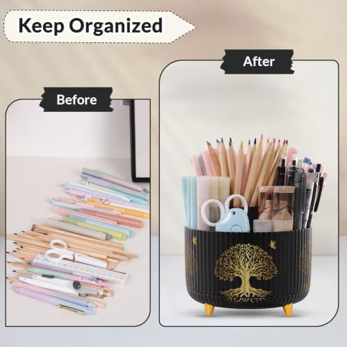 SKYDUE 360 Degree Rotating Pen Holder for Desk with 5 Slots,Tree of Life - Image 4