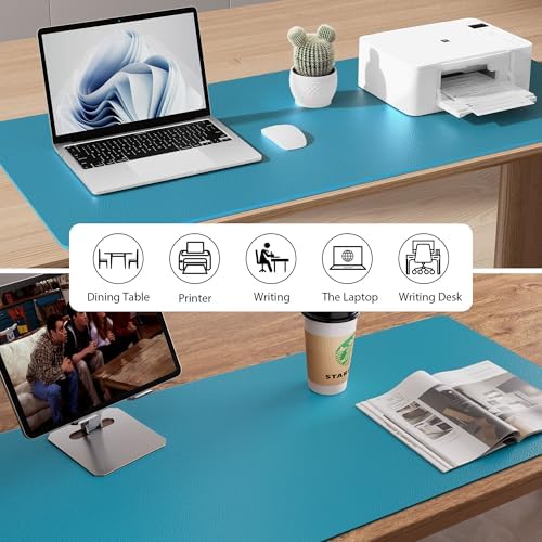 Aothia Leather Desk Pad Protector, Office Desk Mat, Large Mouse Pad, Non-Slip PU Leather Desk Blotter, Laptop Desk Pad, Waterproof Desk Writing Pad for Office and Home (48"x17", Turquoise) - Image 5