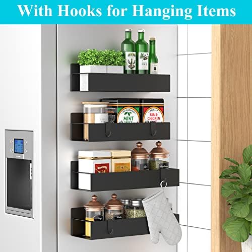 HuggieGems Metal Magnetic Spice Rack for Refrigerator Black, 4 Pack - Image 2