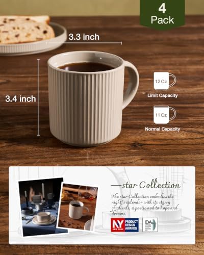 famiware Coffee Mug Set of 4, Star 12 oz Ceramic Mugs Cups Set with Handle - Image 5