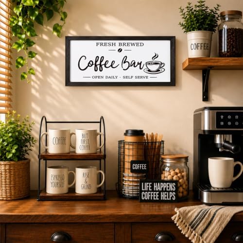 Minimalist Coffee Bar Wooden Sign, Modern Coffees Station Decor for Kitchen Counter, Small Coffee Bar Plaque for Home, Shelf and Countertop Decoration -A01 - Image 4