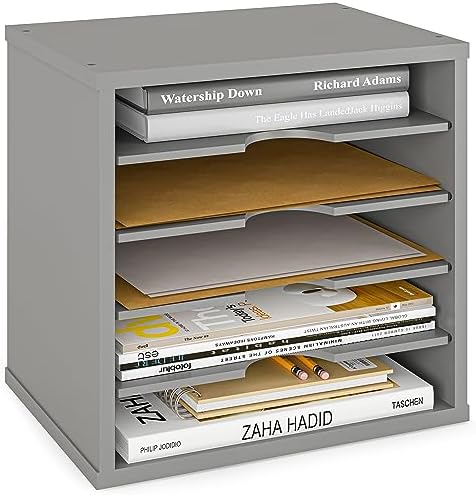 Ballucci 5-Tier File Organizer for Desk, Wooden Mail Sorter, Office Desk Organization, Paper Storage Organizers, Folder Holder for Desk, Letter Trays & Stacking Supports, Gray by Ballucci