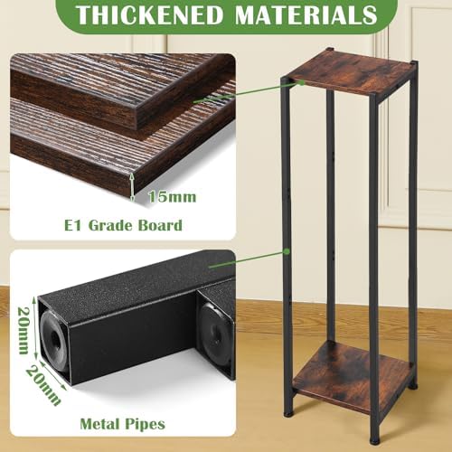 Dipion 40 Inch Tall Plant Stand Indoor,2 Tier Pedestal Stand,Rustic Brown - Image 2