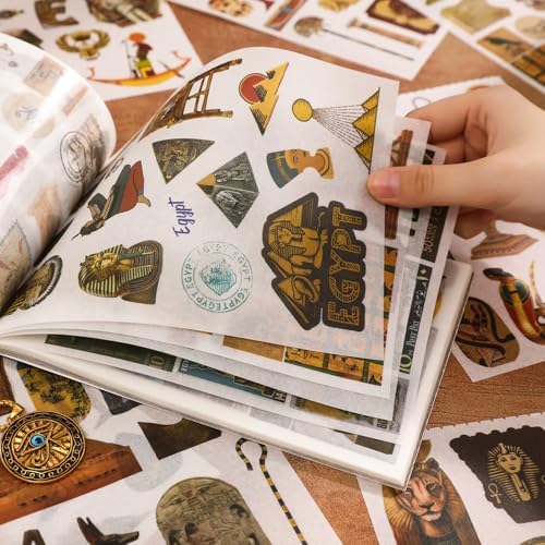 Pre-Cut Vintage Stickers for Journaling, 500+ Scrapbook Stickers and 20 A5 Scrapbook Papers, Retro Egypt Theme Aesthetic Washi Sticker Book for Adults, Ephemera for Junk Journal Supplies DIY Crafts - Image 4