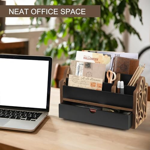 Desk Organizer with Drawer Wood File Office Mail Organizer Countertop - Image 5