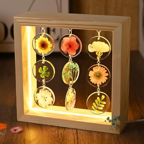 SMUK Dried Flower LED Table Lamp, Handmade Aesthetic 3 Way Dimmable Decorative Pressed Flower Desk Lamp with Wood Frame for Bedroom, Living Room, Office, Desk, Table Unique Bedside Lamps - Image 2