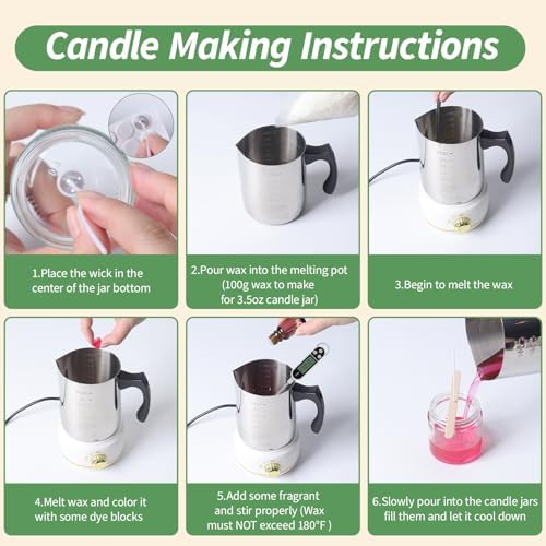 Aeraroma Candle Making Kit for Adults, Soy Candle Making Kit for Beginner - DIY Starter Candle Making Supplies with 900ml Candle Make Pouring Pot & Glass Jars, Perfect for Home Decorations - Image 3