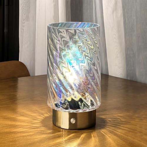 LUSHARBOR Battery Operated Table Lamp with Timer, Stepless Dimming Bedside Lamp Battery Powered Cordless Lamp for Home Decor Entryway/Living Room/Coffee Table/Shelf Transparent by LUSHARBOR