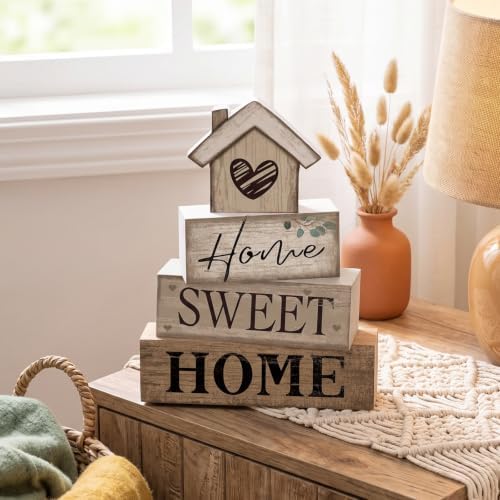 Moucuny 4 Pcs Farmhouse Table Decor Home Sweet Home Tiered Tray Decorations - Image 2