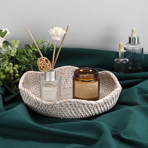 Hipiwe 8.5" Rattan Key Bowl Basket for Entryway Table Wicker Storage Tray - Image 5
