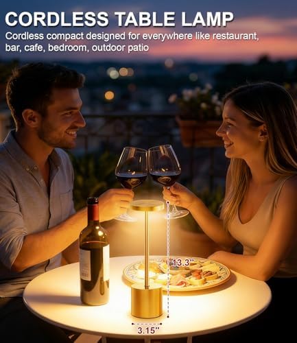 Swinerton Gold Cordless Table Lamp Set, 5000mAh Rechargeable Battery Operated Desk Lamp Wireless Table Light, 3 Color Dimmable Touch Lamp for Restaurant Dining Patio, Home/Apartment Decor - Image 5