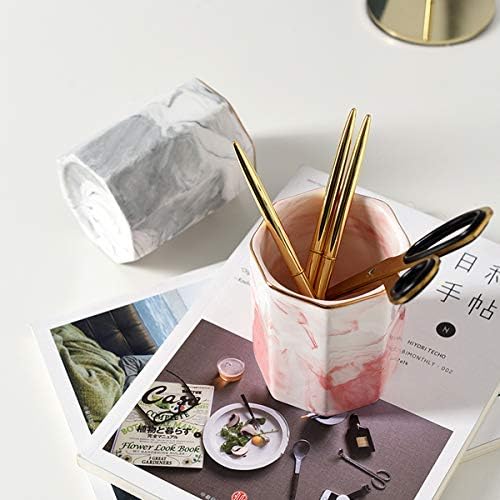 Pen Pencil Holder for Desk, Durable Ceramic Pens Organizer, Makeup Brush Holder, Table Decor and Desk Accessories, Perfect Office Home Organization for Women Girl, Teacher Supplies, Pink Marble - Image 5