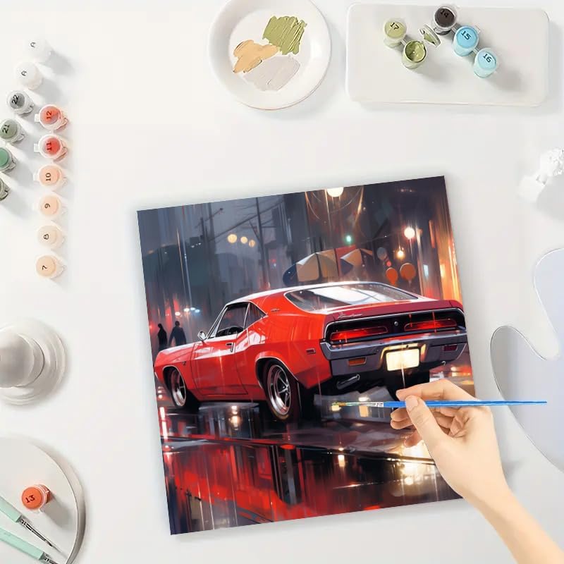 TAOPAOLAB Classic Muscle Car Digital Painting Kit for Adults - DIY Retro Vehicle Oil Painting on Canvas 7.87x7.87In, Framed Acrylic Paint Kit, Good for Beginners, Home Decor or Gift Artwork - Image 3
