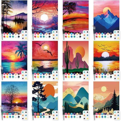 Ctosree 12 Pack Paint and Sip Kit Pre Drawn Canvas, Sunset Glow, 10x8'' by Ctosree