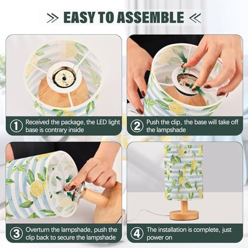 Fustylead Watercolor Floral Lemon Table Lamp for Bedroom USB Port Lamps Small Accent Table Lamp Nightstand Lamp Study Linen Shade with Wooden Base, Decorative Lamps for Bedside Reading|Kids|Dorm|Home - Image 6