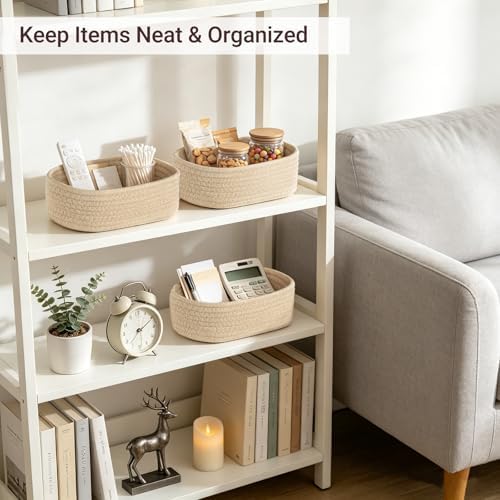 Dahey Mini Woven Storage Baskets for Organizing, 3 Pack Small Oval Beige - Image 2