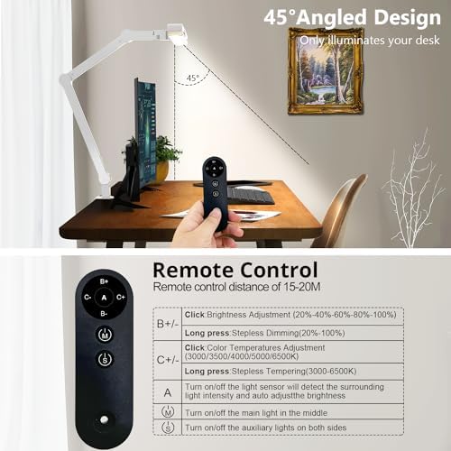 Micomlan Architect Desk Lamp with Clamp, Led Desk Lamp for Home Office with Remote Control, 24W Bright Dimmable Computer Light with Atmosphere Lighting Adjustable Table Light(Remote) - Image 5