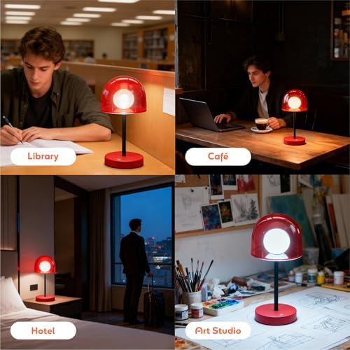 Cordless Red Table Lamp, Funky Warm LED Lamp, Retro Kitchen Lamp - Image 6