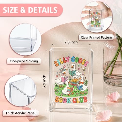 Funny Silly Goose Book Club Acrylic Pencil Holder Cup for Reader - Image 2
