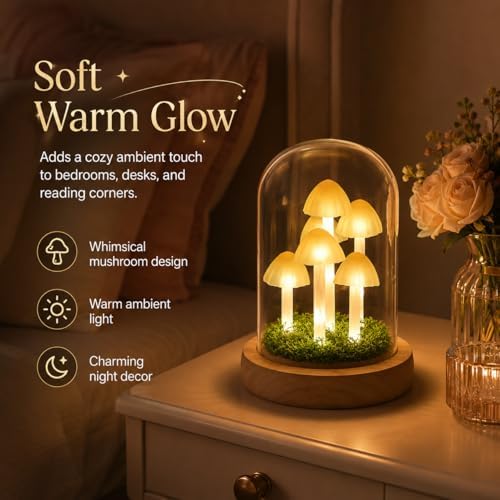 Mushroom Lamp in Glass Dome,Mushroom Gifts for Women,Mushroom Night Light - Image 2