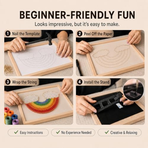 RM Studio DIY String Art Kit with All Necessary Accessories and Frame for Kids Students, Adult Crafts Kit, Home Wall Decorations Unique Gift (Rainbow) - Image 4
