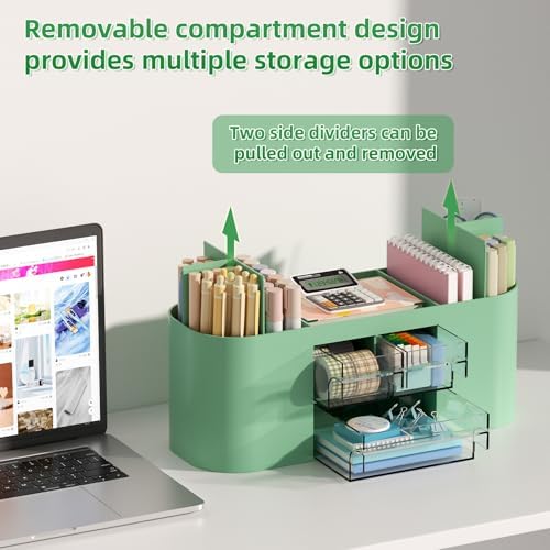 Marbrasse Desk Organizer Pen Holder for Desk with 3 Drawers, Multi-Functional Pencil Holder, Desk Organizers and Accessories with 7 Compartments for Home, School, Classroom(Green) - Image 3