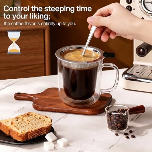 Pour Over Coffee Maker with Cup, 2-in-1 Immersion & Drip Coffee Dripper, Stainless Steel Reusable Filter, Fits 3.3–4 Inch Cups, No Paper Filters Needed, Portable Coffee Brewer for Home Office Travel - Image 4