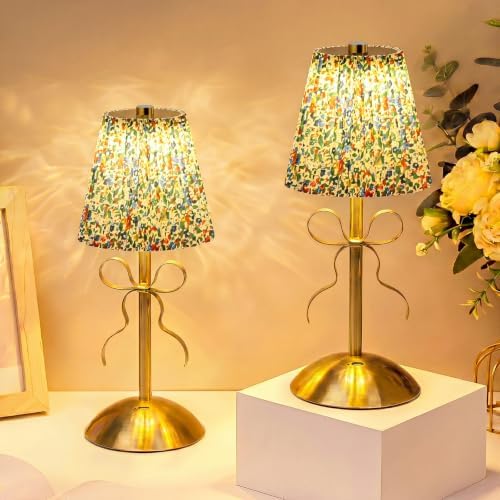 Liliful 2 Pcs Cordless Table Lamp LED Touch, Gold, Floral Style Bow by Liliful