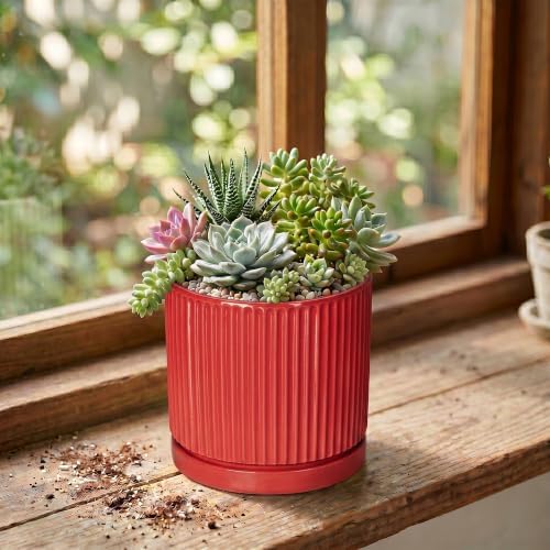 Ceramic Pots for Plants, 4 Inch Planter, Round Plant Pots, Red - Image 3