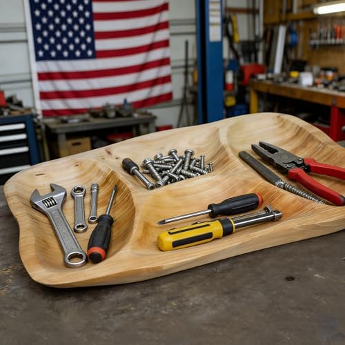 BTEOBFY Natural Wood 4-Compartment Divided Fruit Tray, Live Edge Handmade Serving Platter for Snacks, Sandwiches, Appetizers, Unique Hand-Carved Rustic Design - Image 5