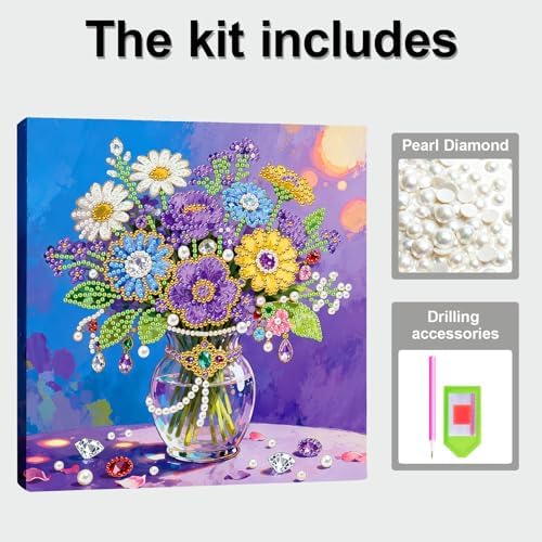 ARTopet DIY Pearl Painting Kit with Frame Gemstone Pearl Diamond Dots Beads Canvas Art Craft for Adult Beginners Display for Tabletop and Wall Mounting Home Decor-Bouquet - Image 3