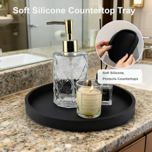 Silicone Bathroom Tray, Round Vanity Tray, 9" Black - Image 3